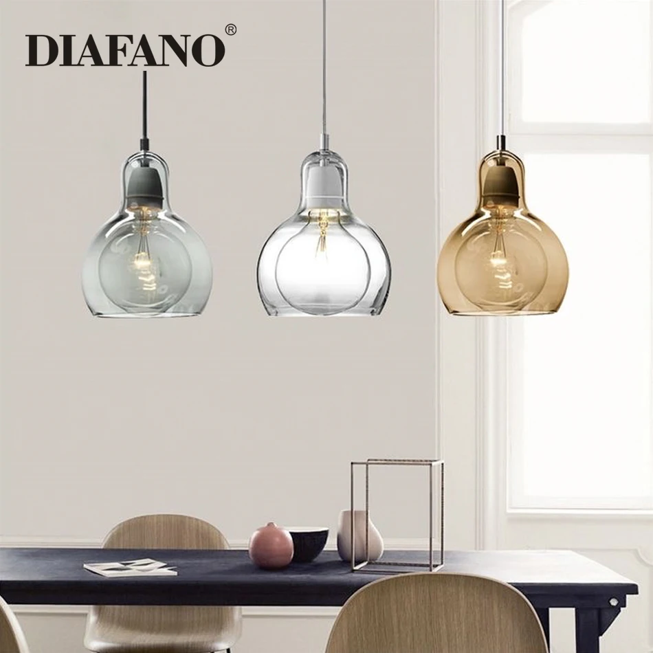 Mega Bulb Pendant Lamp Nordic Light Modern And Tradition Clear Amber Gray Blown Glass Restaurant Kitchen Cafe Bar Fixture Lights