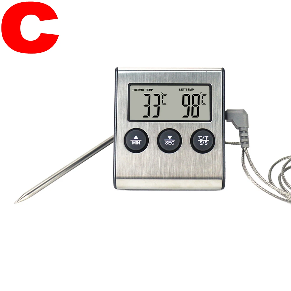 Digitales Ofenthermometer für Fleisch, Küche, Grillen, Kochen, Lebensmittel, Temperatur, Tester, Timer-Funktion für mit Edelstahlsonde