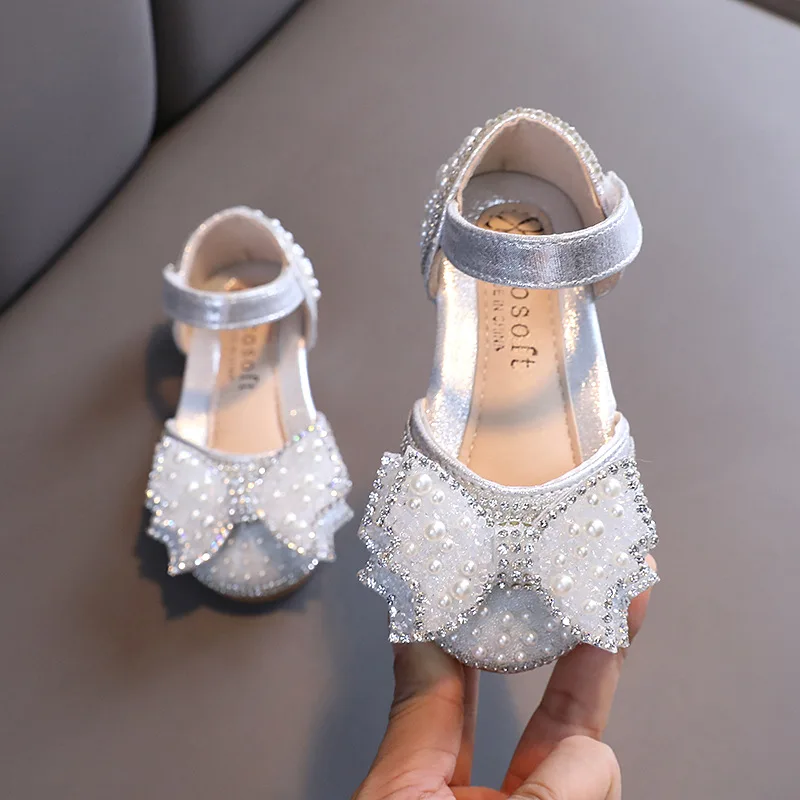 Sommer Mädchen Flache Prinzessin Sandalen Mode Pailletten Bogen Strass Baby Schuhe Kinder Schuhe Party Hochzeit Party Sandalen E618