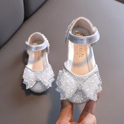 Sandalias planas de princesa para niñas, zapatos con lazo de lentejuelas y diamantes de imitación, para bebé, sandalias de fiesta de casamiento de fiesta, E618