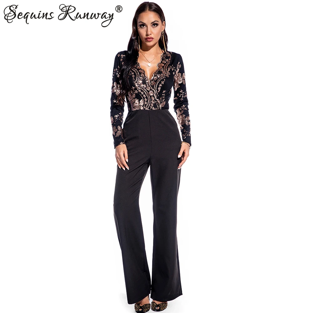 Sexy Long sleeve sequin autumn Summer jumpsuit women body Night club outfits Party bodysuit woman bodycon jumpsuits dropshipping