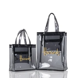 London Style Clear PVC Tote Shopping Bag Eco Friendly Signature Transparent Shopper Handbag and Gym Women Work Purses for Beach