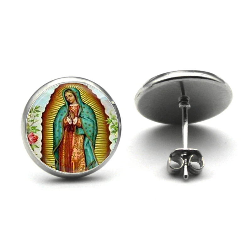 Our Lady of Guadalupe Jewelry  Trendy Women Stud Earrings Virgin Mary Christian Jesus Buddhist Buddha Earrings Birthday Present