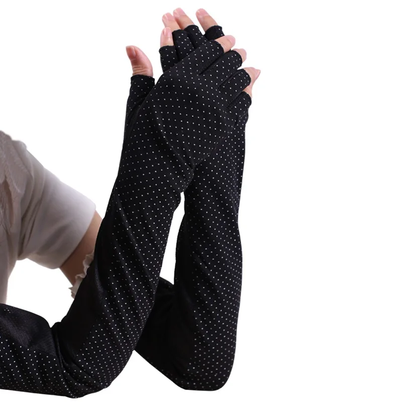 Guantes de algodón con protección solar para mujer, manguitos finos de medio dedo, mangas largas, transpirables, antideslizantes, protectores de