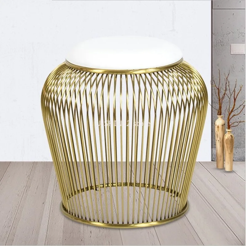 U-BEST Round lantern ottoman Gold metal wire base stool  Nordic hollow lantern chair Iron chrome plated metal chair