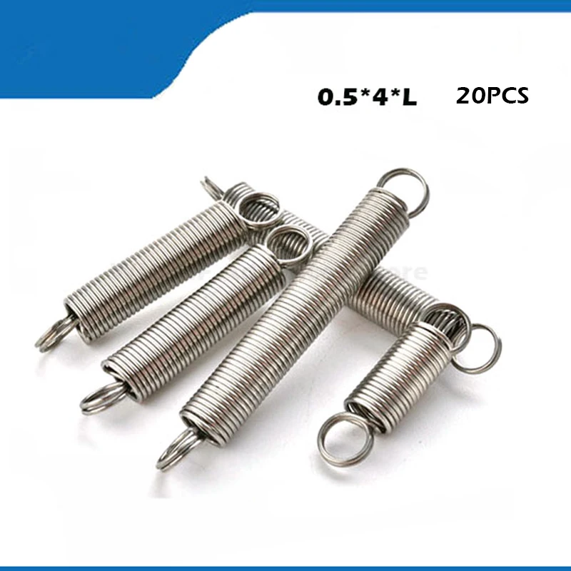 Spring 20PCS 0.5 x 4mm 0.5mm stainless steel Tension spring with a hook extension spring length 10mm to 60mm