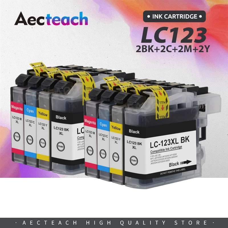 aecteach novos cartuchos de tinta compativel para o irmao lc123 xl mfc j4410dw j4510dw j870dw dcp j4110dw j132w j152w j552dw impressora 01