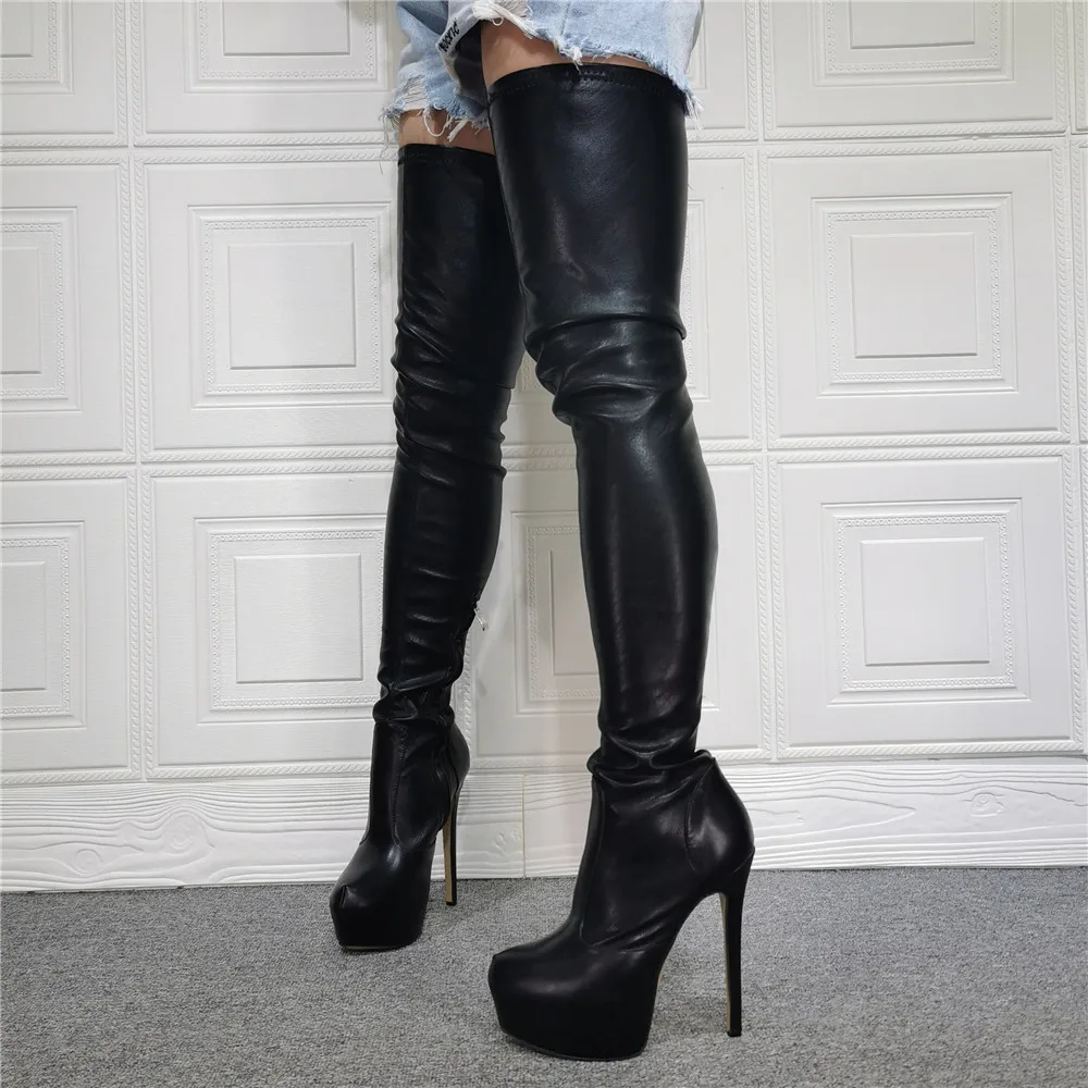 

Overknee Women Thigh High Platform Boots Stiletto High Heels Boots Pointed Toe Super Sexy Leather Party Shoes Women US Size 5-15