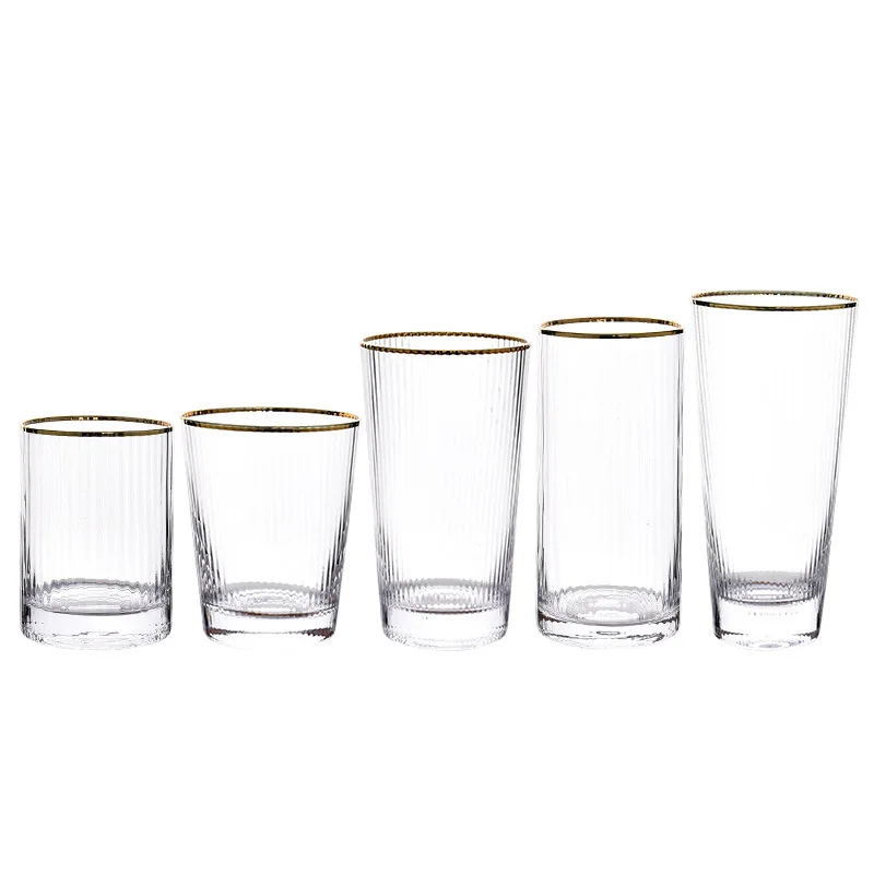 Home Hotel Transparent Glass Golden Vertical Stripe Juice Drink Water Cup European Style Environmentally Friendly Beer Glass Cup