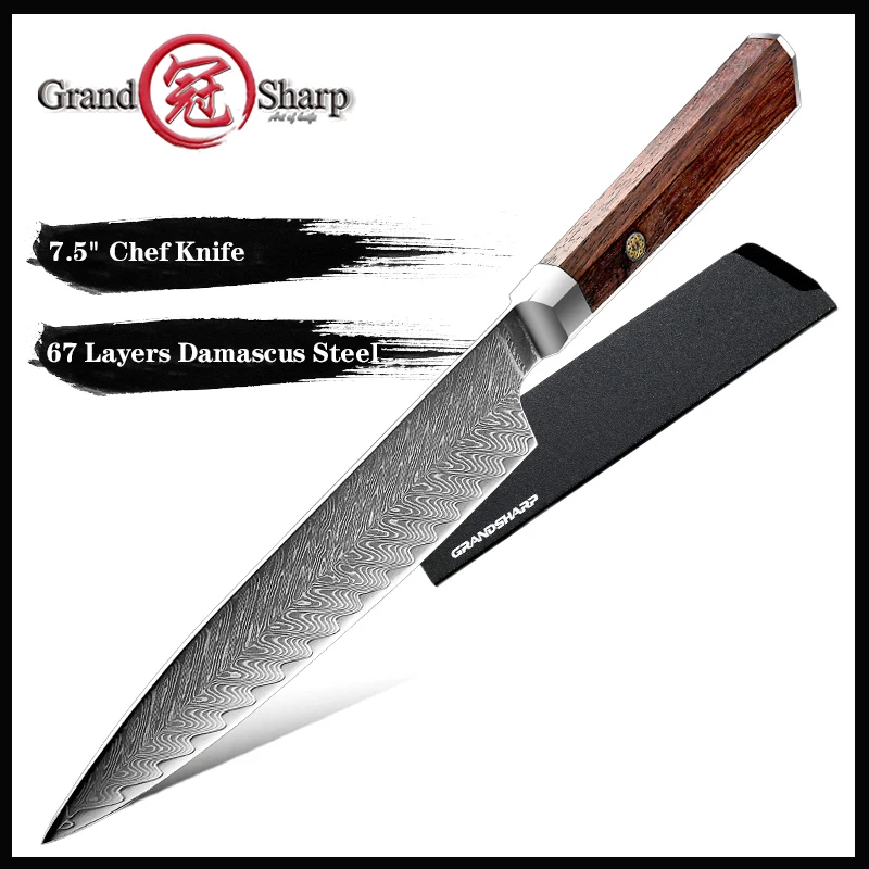 

Grandsharp 7.5 Inch Damascus Steel Chef Knife Kitchen Knife Japanese Chef Knive Sashimi Cutlery Rosewood Handle Cooking Tools