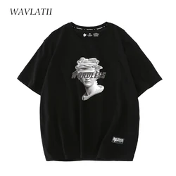 WAVLATII New Women Fashion Sculpture Pattern T shirts Female Black Casual Tees Lady Short Sleeve Tops for Summer WT2202