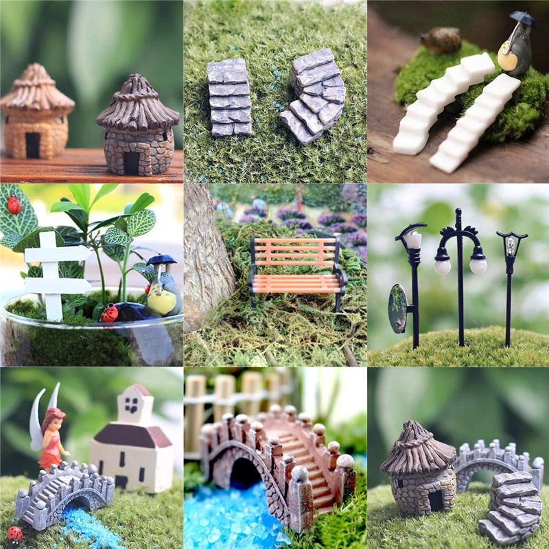 Miniature Fairy Garden Ornament Mini Mushroom Tree House Steps Bridge Figurines DIY Craft Flower Pot Aquarium Dollhouse Decor