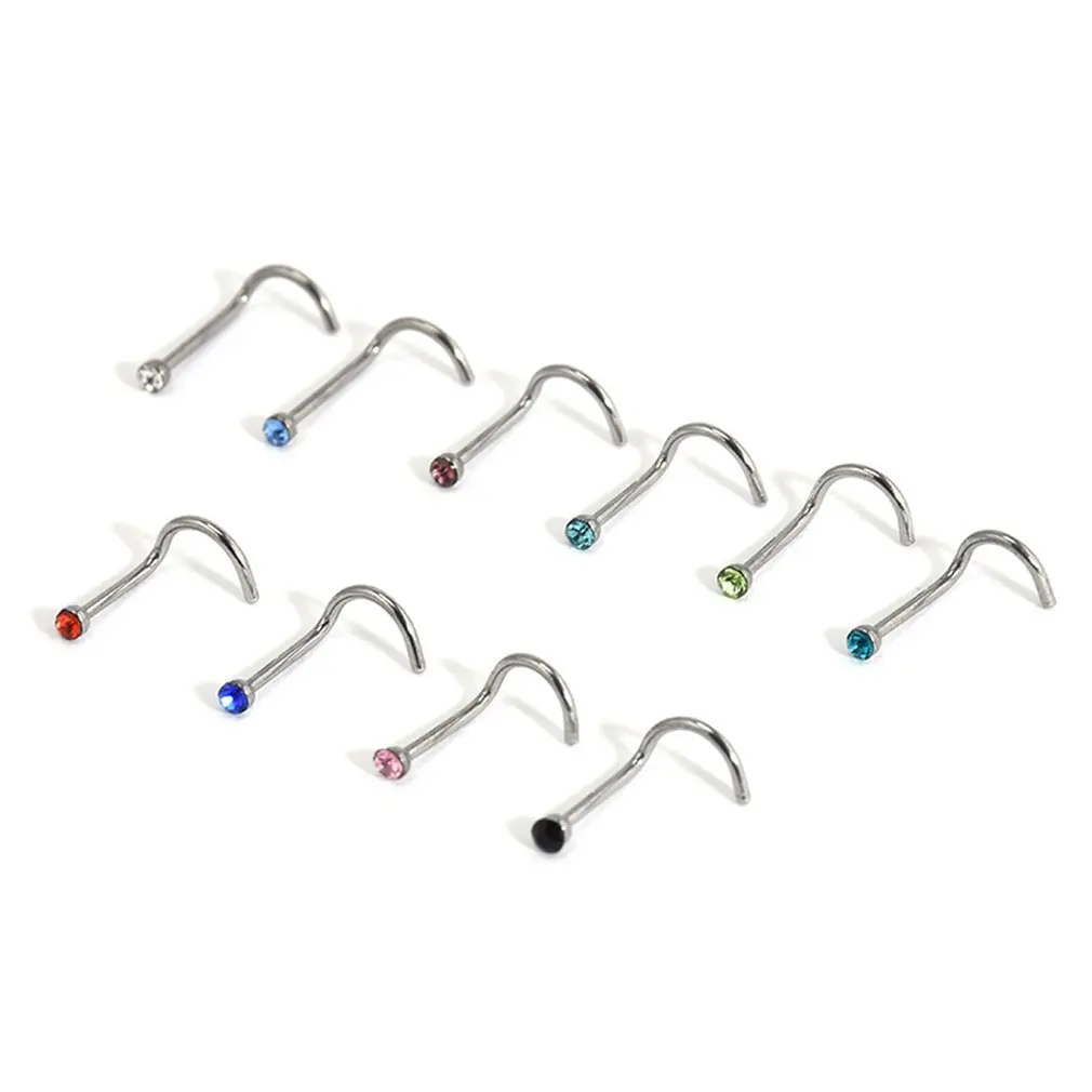 10Pcs Gepersonaliseerde Piercing Neus Stud Rvs Rhinestone Neus Stud Body Piercing Sieraden Voor Womenhot