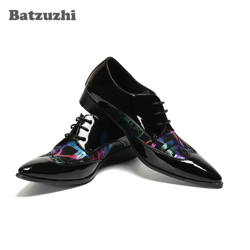 

Batzuzhi Luxury Handmade Men Shoes Pointed Toe Color Leather Dress Shoes Men Lace-up, Party and Wedding Shoes Men Business!