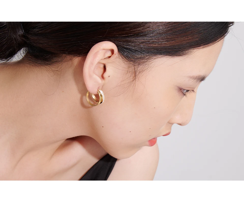 Yhpup Mode Edelstahl Geometrische Stud Ohrringe Delicate Bling Zirkonia Schmuck joyería acero inoxidable mujer Geschenk – Detail 5