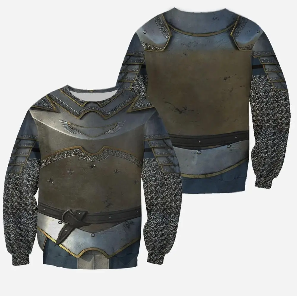 3D Printed Chainmail Knight Medieval Armor Hoodie Harajuku Fashion Hooded Sweatshirt Unisex Casual Jacket Cosplay hoodies