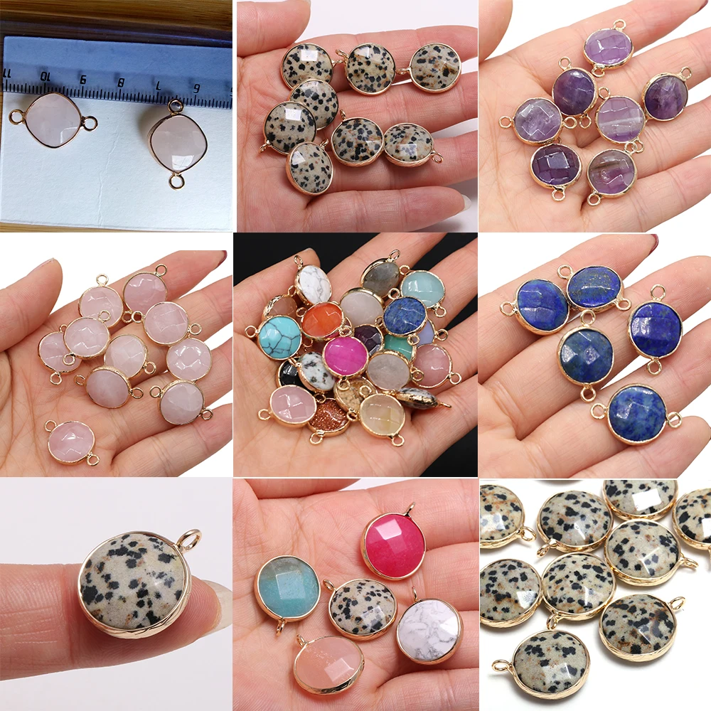 4PCS Charm Semi-Precious Stone Pendant Accessory Round Square Charms Jewelry Making Pendentifs Fashion DIY Necklace Accessories