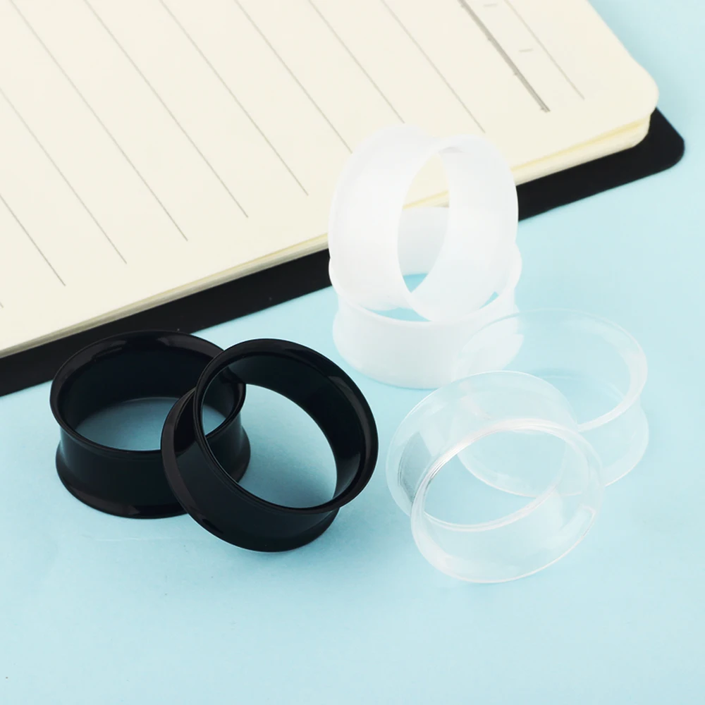 2pcs White Black Transparent Acrylic Ear Tunnel Plug Ear Gauges Piercing Double Curved Saddle Expander Stretcher Body Jewelry