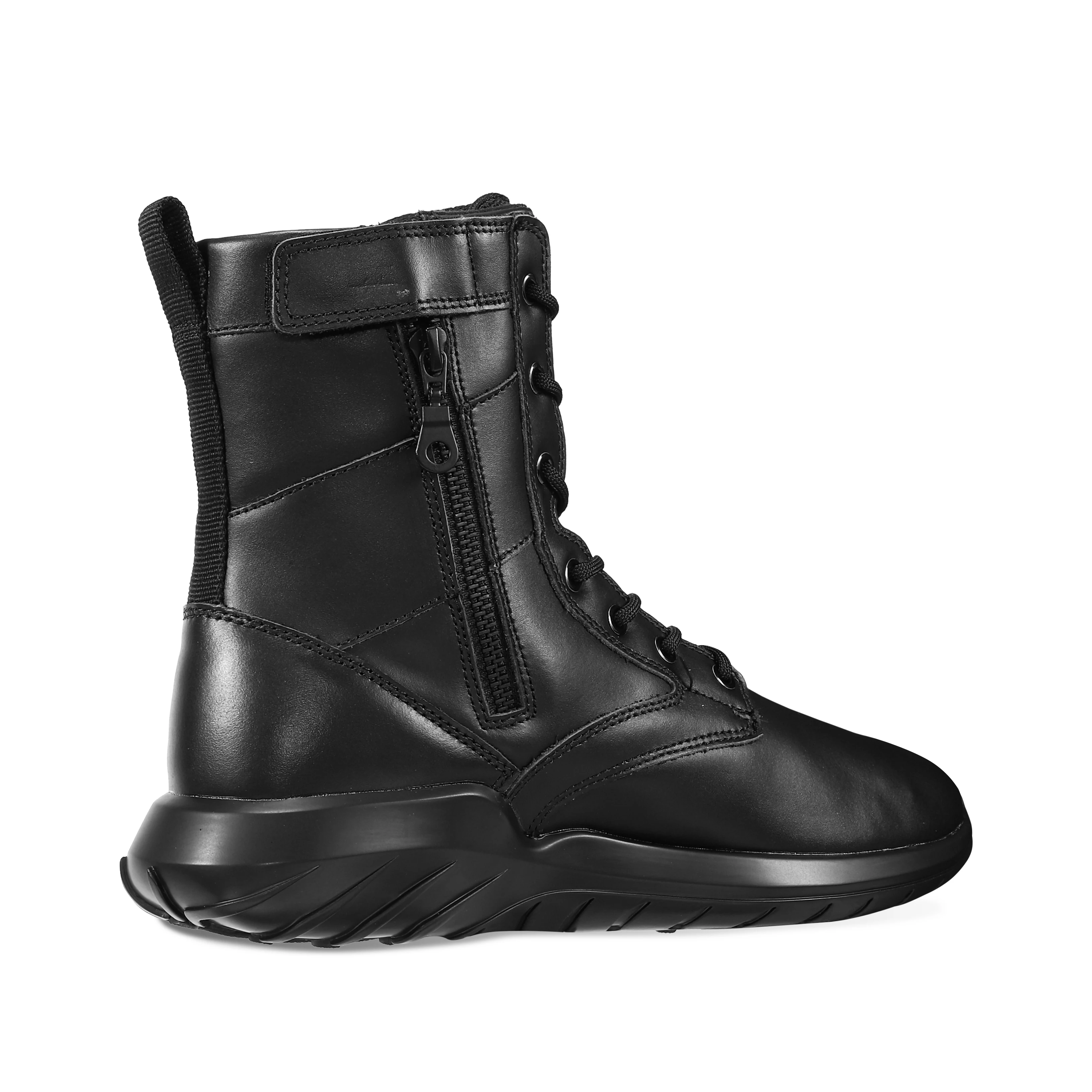 Soulsfeng – bottes hautes noires en cuir pour hommes et femmes, bottes de Combat, de randonnée, légères, antidérapantes, avec fermeture éclair, grandes tailles