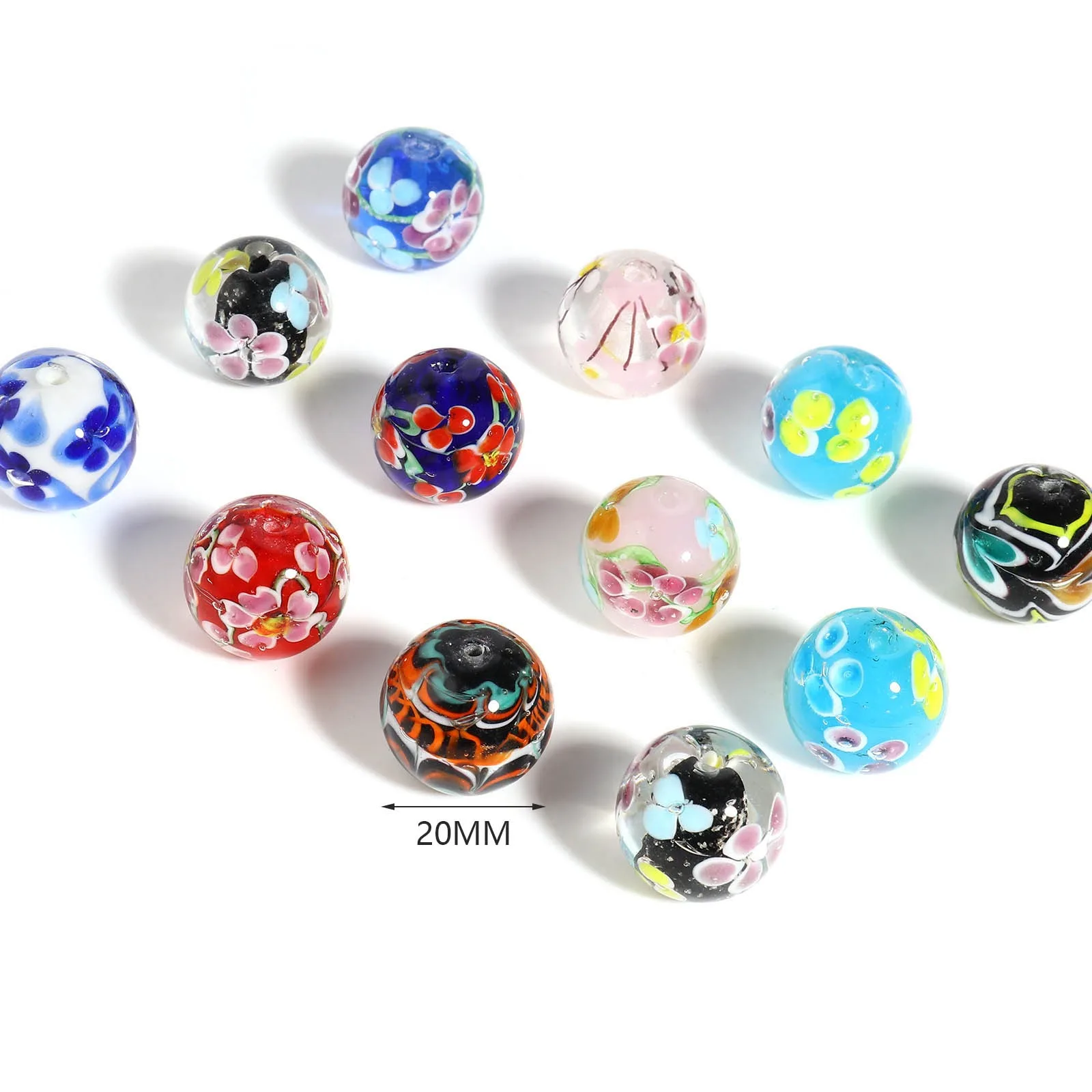 1PC 20mm Bohemian Style Flower Lampwork Glass Beads Round Multicolor For Women DIY Making Bracelets Vintage Party Jewelry Gifts