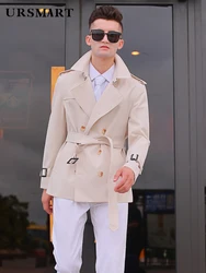 Short windbreaker men's double row button Beige British handsome trend thickened detachable down liner personalized coat