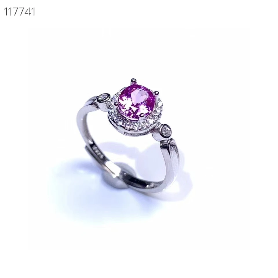 KJJEAXCMY fine jewelry natural pink sapphire 925 sterling silver new women adjustable ring Gift Birthday Party Wedding Engagemen