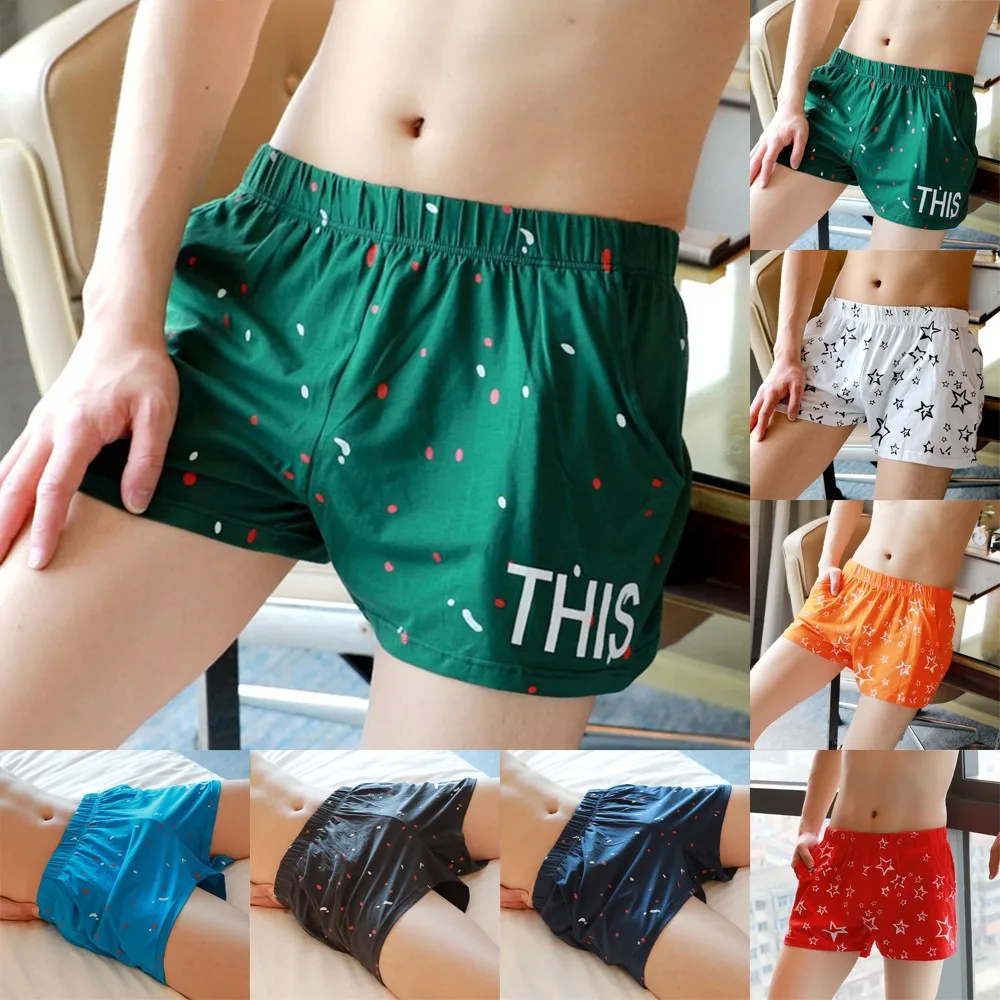 Men's Home Boxers Cotton Casual Underwear Comfortable Underpants Loose Breathable Panties Bottom Shorts Pants Nightwear Lingerie