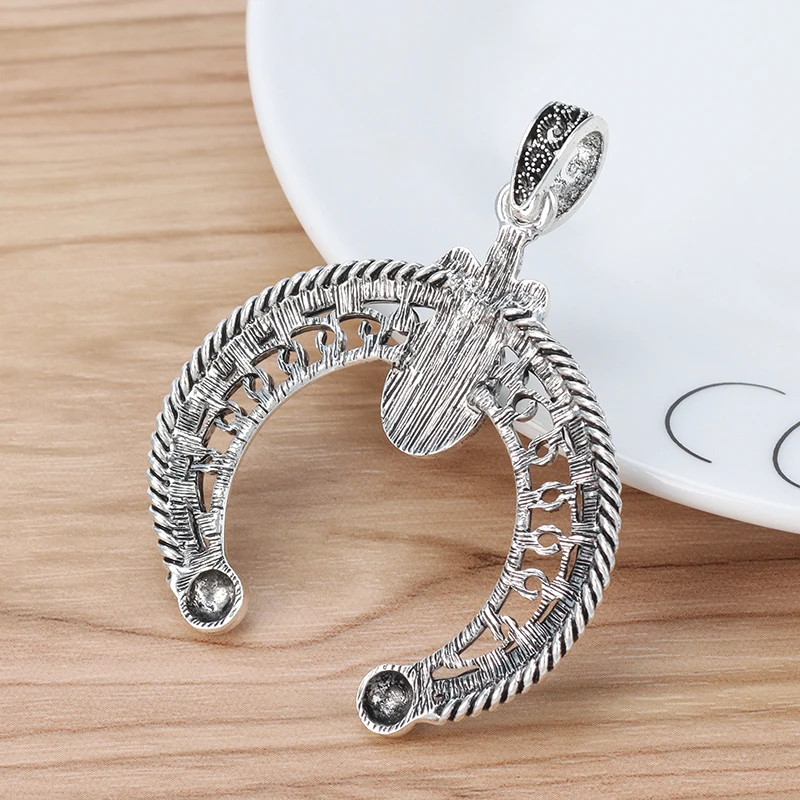 2 Pieces Tibetan Silver Large Double Horn Crescent Moon & Faux Stone Charms Pendants for DIY Necklace Jewellery Making