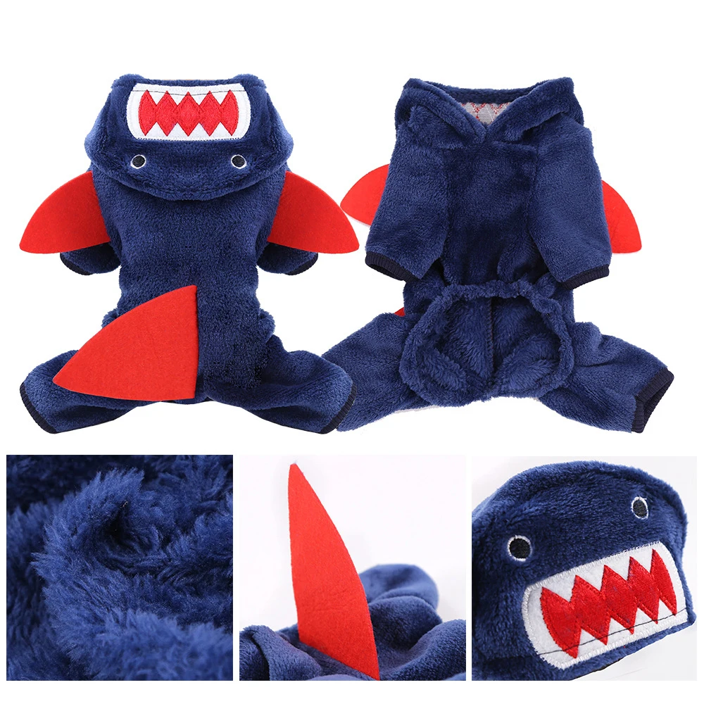 Pug Shark Costume Cozy Frenchton Puppy 4 Legs Hoodie Pet Dog Clothes Dog Hoodie Cosplay Costume Outfits Sweater Pajamas