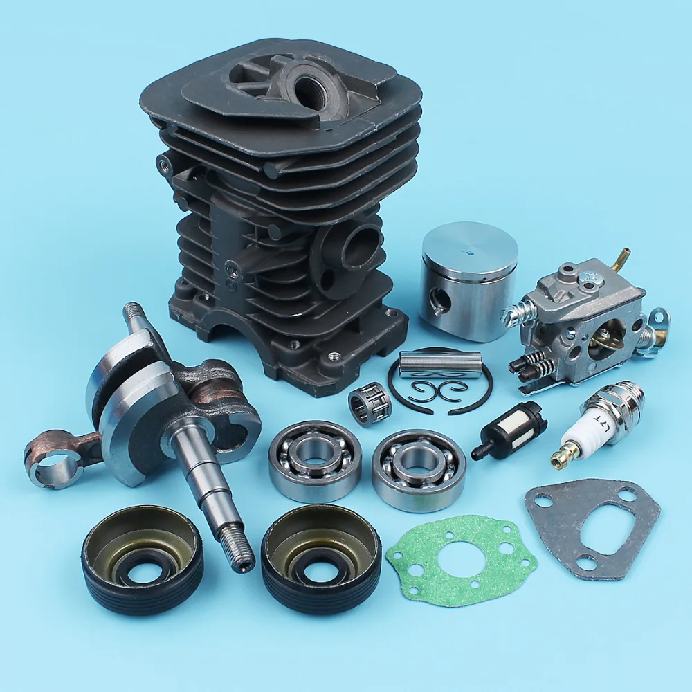 Imagem -04 - Cilindro Pistão Virabrequim Carburador para Husqvarna 136 137 141 142 Motosserra Rolamento Selos de Óleo Filtro Gaxeta Nikasil Chapeado 38 mm