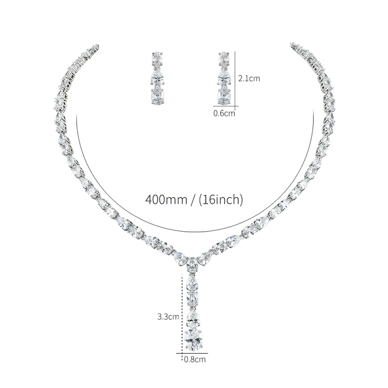 WEIMANJINGDIAN Brand Elegant Oval and Teardrop Cubic Zirconia Crystal Necklace and Drop Earring Wedding Jewelry Set