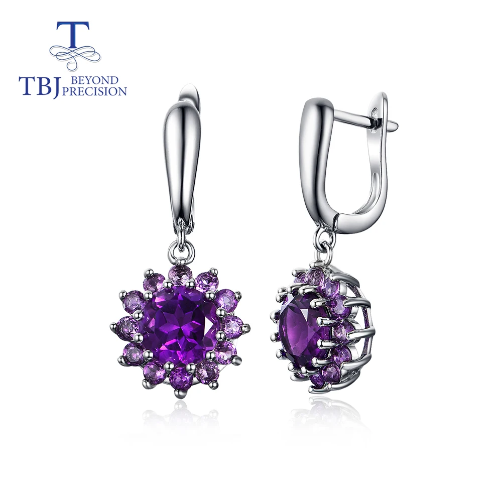 

natural Africa gemstone amethyst earrings 925 sterling silver simple floret design for woman Wedding anniversary tbj promotion