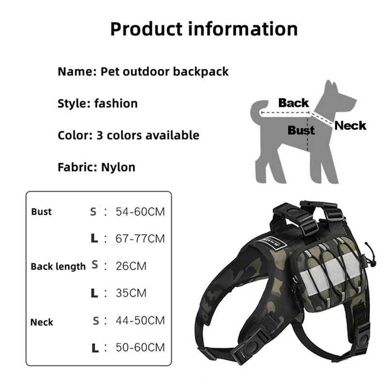 Tactische Hond Harnas Rugzak Nylon Pet Training Vest Met Zelf Rugzak Hond Harnas Voor Kleine Medium Grote Honden