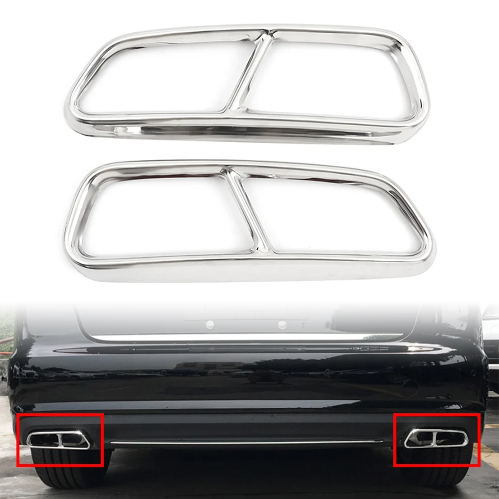 2Pcs Car Steel Rear Exhaust Muffler Tail Pipe Cover Silver Decorative Trim For Audi A6 S6 2015 2016 2017 2018