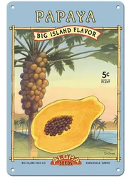 Papaya Big Island Flavor Vintage Aloha Seed Packet Metal Tin Sign 12x8 Inches