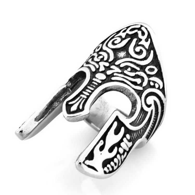 New Retro Spartan Warrior Helmet Ring Viking Rune Men\'s Ring Fashion Metal Celtic Jewelry Accessories Party Gift Size 8-11