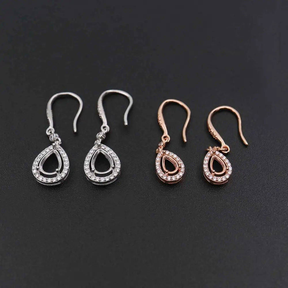 

Multiple Size Pear Bezel Rose Gold Plated Solid 925 Sterling Silver Halo Pave Hook Earrings DIY Gemstone Jewelry Supplies1706039