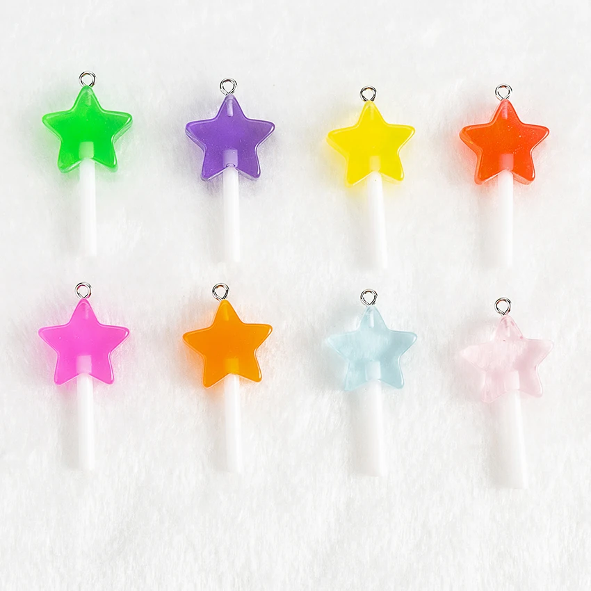 16pcs/Lot  38*20mm Glitter Star Lollipops  Fake Resin Candy Charms  for Pendants Earrings Diy Keychain Accessories