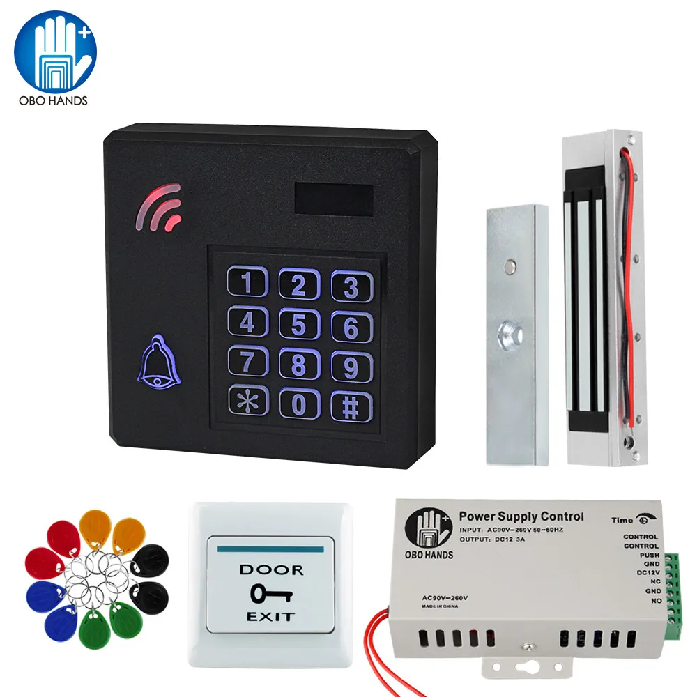 Door Access Control System Outdoor IP Waterproof RFID Keypad Reader + Electronic Magnetic Strike Locks + DC12V Power Supply