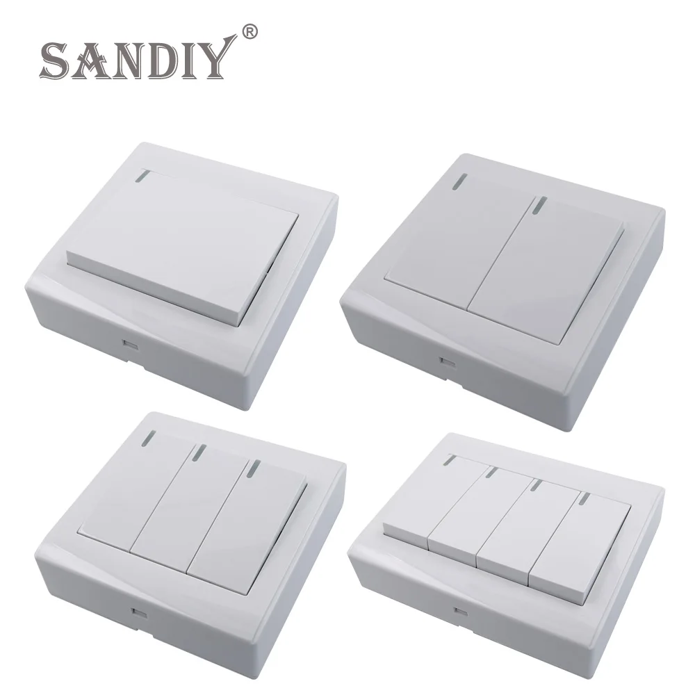 Light Switch Wall Mount Switch White Panel Surface Mounted Power Supply Switches 2 Switches Control 1 Light1/2 Way 10A SANDIY