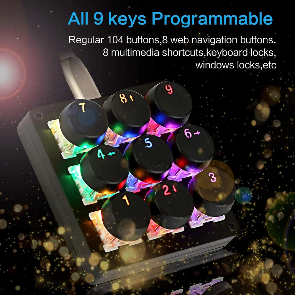 9 Keys 24 Macro Programmable Setting One Handed Macro RGB Backlit Mechanical Keyboard for OSU Single-Handed Gaming Keyboard