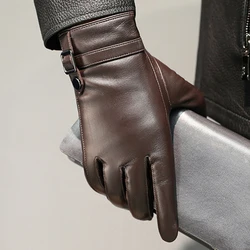 New Goatskin Gloves Men's Sheepskin Winter Leather Gloves Warmth Thickening Outdoor Motorcycle Mittens S2765