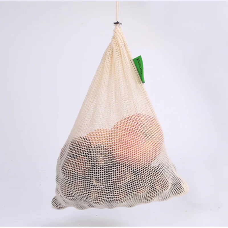 Bolsas reutilizables para frutas y verduras, malla lavable con cordón, gran oferta, 2019