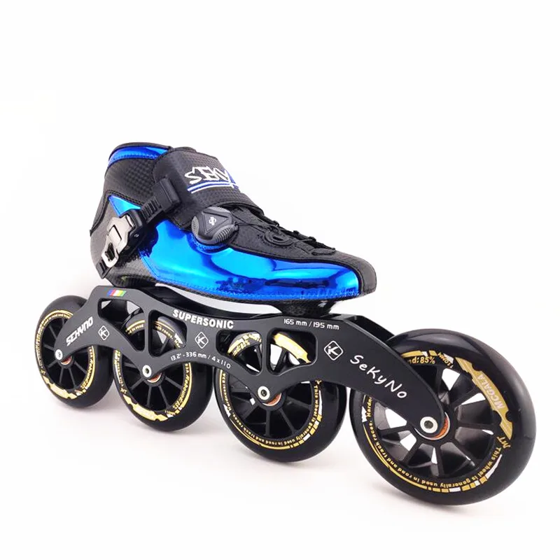 Patines de velocidad de pista de 4 ruedas para niños y adultos, zapatos de patines en línea dorados, bota de fibra de carbono 90 100 110