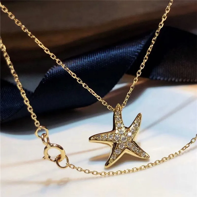 CAOSHI Stylish Starfish Shape Pendant Necklace for Women Elegant Wedding Statement Jewelry Exquisite Gold Color Chic Accessories