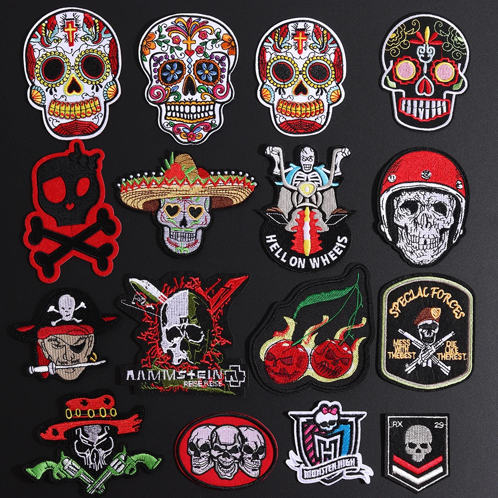 Fine Punk Skull Rock Cross DIY Cartoon Badges Embroidery Patch Bikers Applique Ironing Clothing Sewing Supplies Decor Patches