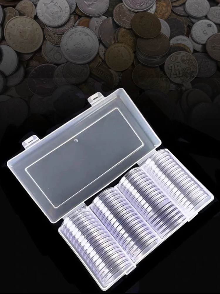 60pcs 40 mm Silver Eagles Coin Capsules Coin Case Coin Holder Storage Container with Organizer Box for Coin Collection Store