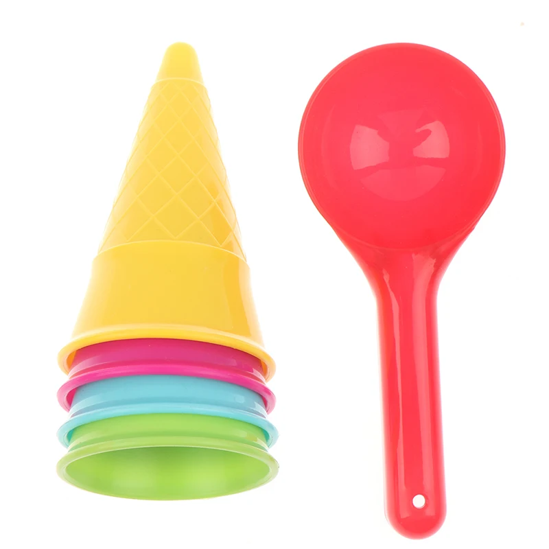 Juego de cucharas de cono de helado para niños, juguetes de playa, juguete de arena para niños, juego educativo Montessori, regalo de verano, lote de 5 piezas