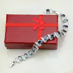 Hypebole Mystic Rainbow Fire Stones Charm Bracelet 925 Silver Chain Link Adjustable Bracelet For Women Free Gift Box