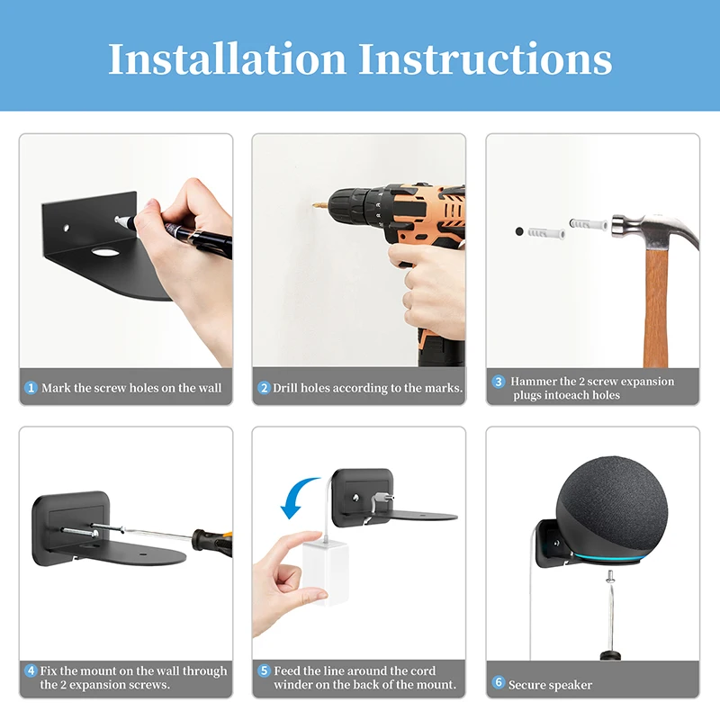 حامل حائط من PlusAcc لسماعات أمازون أليكسا إيكو 4 4th Gen موفر للمساحة مزود بمنفذ معدني للسماعات الذكية يخفي الأسلاك الفوضوية